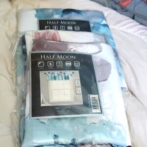 2 Half Moon Blue and White Valance Curtains 52x18x2